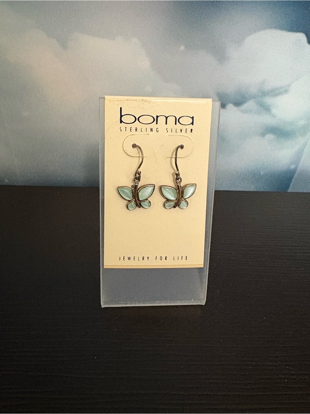 Boma Jewelry Sterling Silver Butterfly Drop Earrings. Blueish. New.